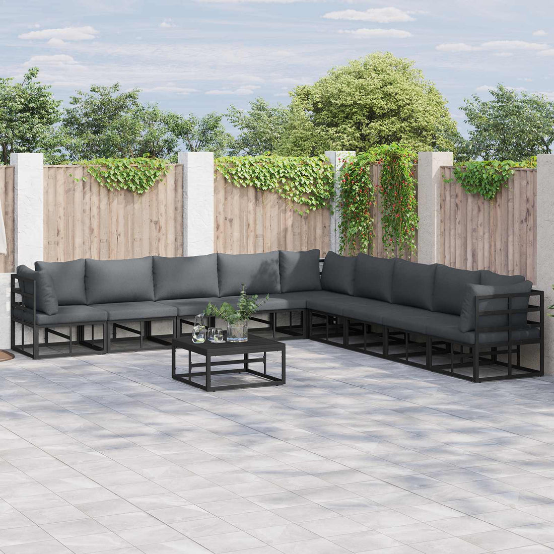 vidaXL Conjunto de sofás de jardín 10 uds. Negro Aluminio
