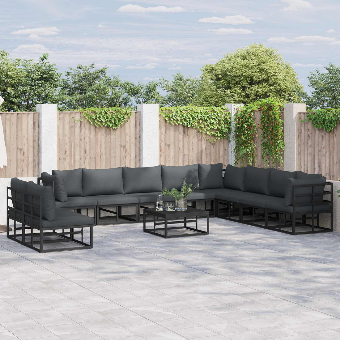 vidaXL Conjunto de sofás de jardín 11 uds. Negro Aluminio