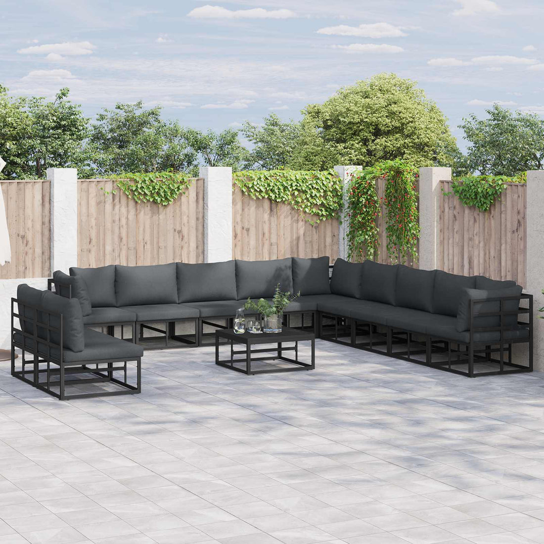 vidaXL Conjunto de sofás de jardín 12 uds. Negro Aluminio