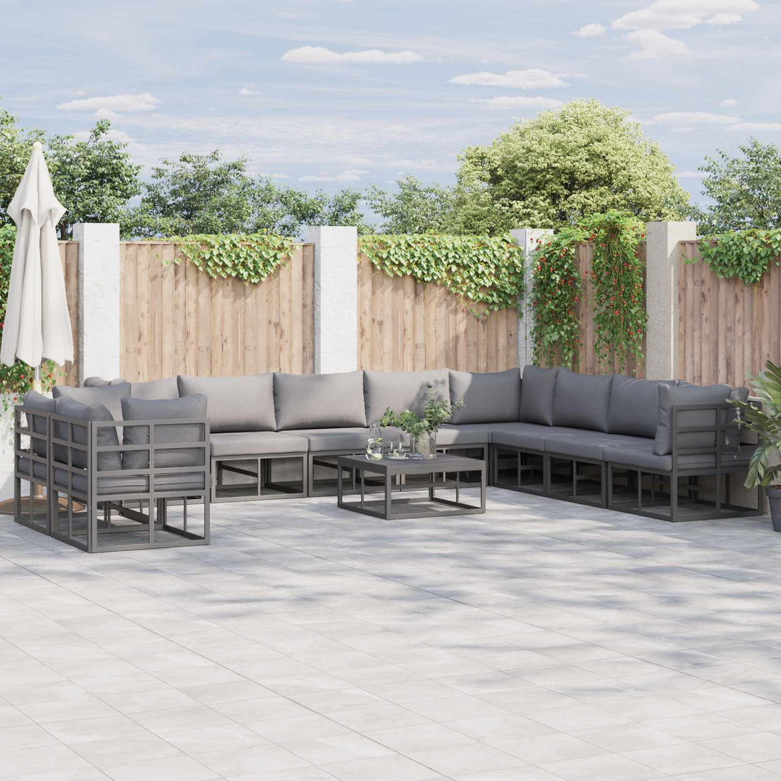 vidaXL Conjunto de sofás de jardín 11 uds. Negro Aluminio