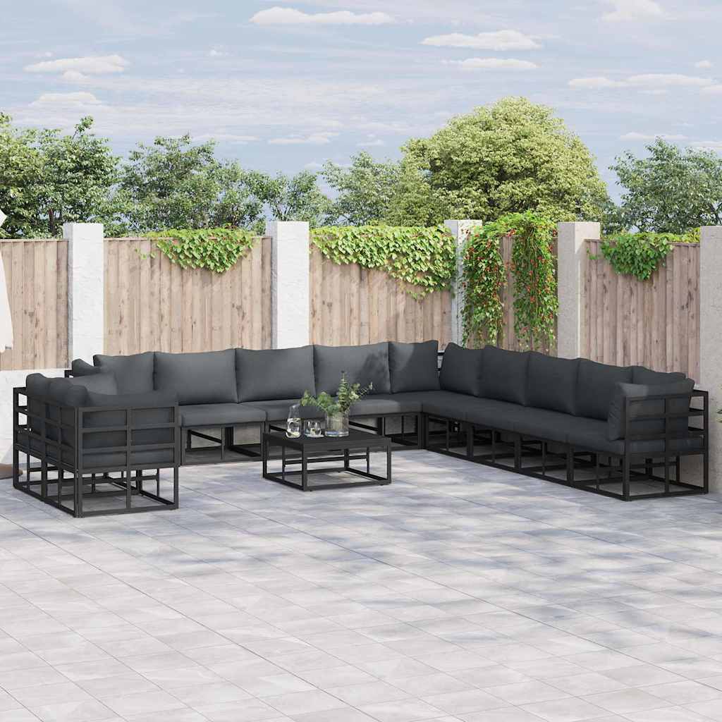 vidaXL Conjunto de sofás de jardín 11 uds. Negro Aluminio