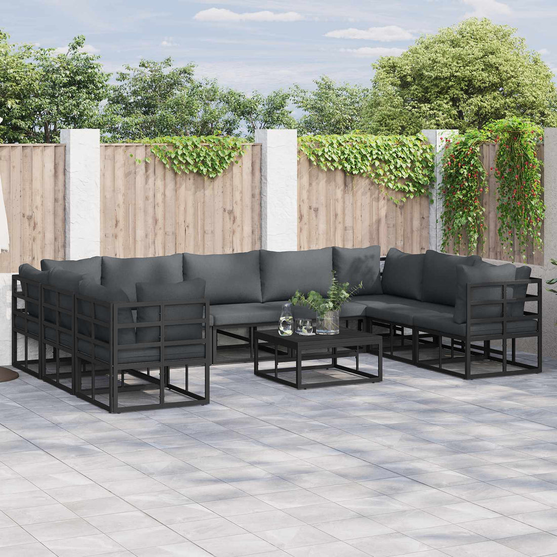 vidaXL Conjunto de sofás de jardín 10 uds. Negro Aluminio