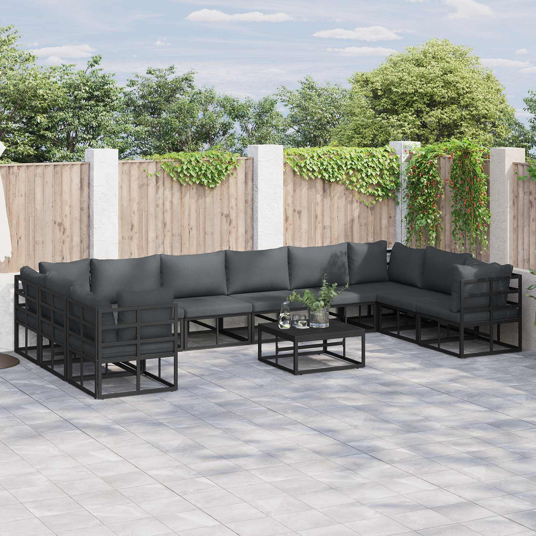 vidaXL Conjunto de sofás de jardín 11 uds. Negro Aluminio