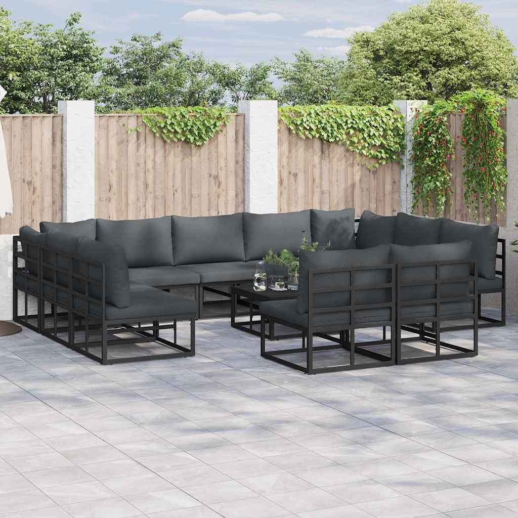 vidaXL Conjunto de sofás de jardín 12 uds. Negro Aluminio