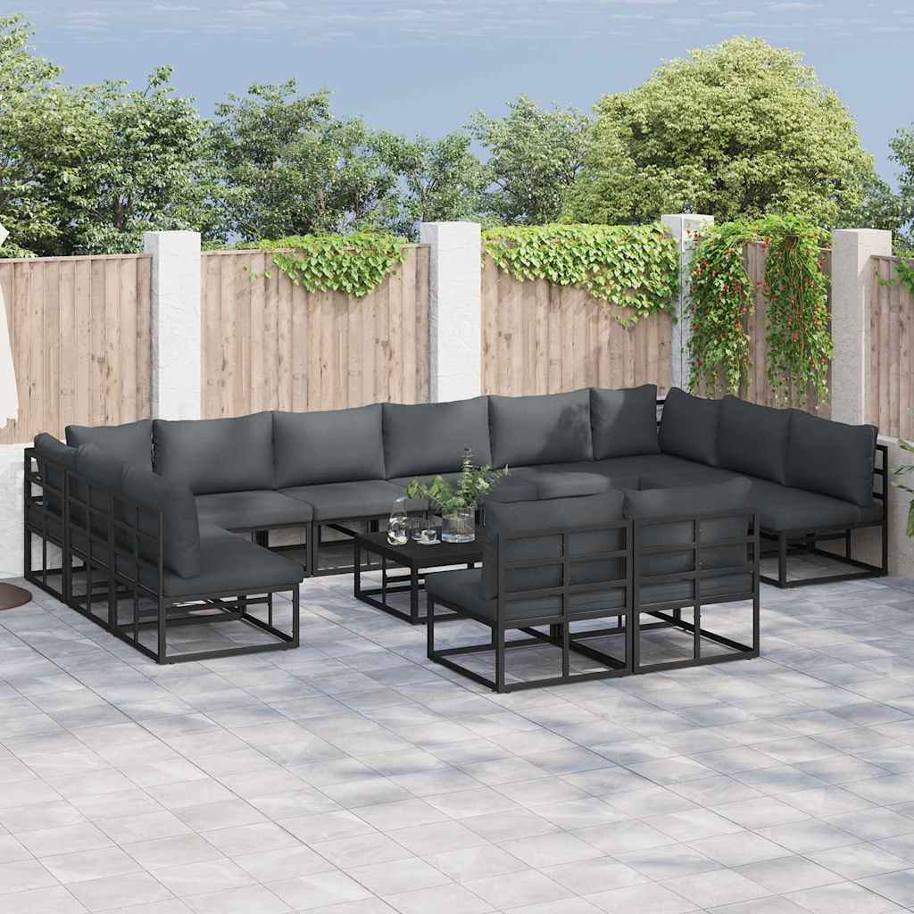 vidaXL Conjunto de sofás de jardín 13 uds. Negro Aluminio