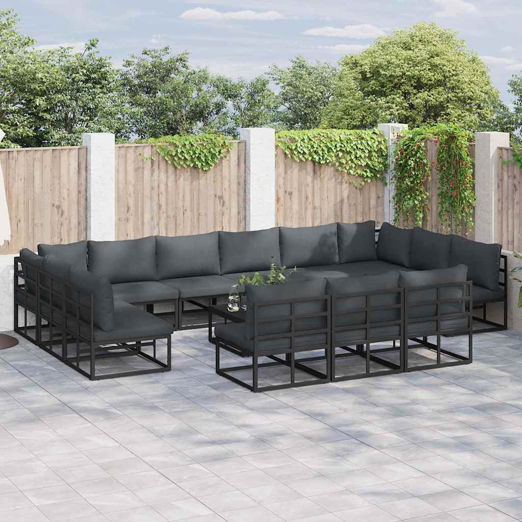 vidaXL Conjunto de sofás de jardín 14 uds. Negro Aluminio