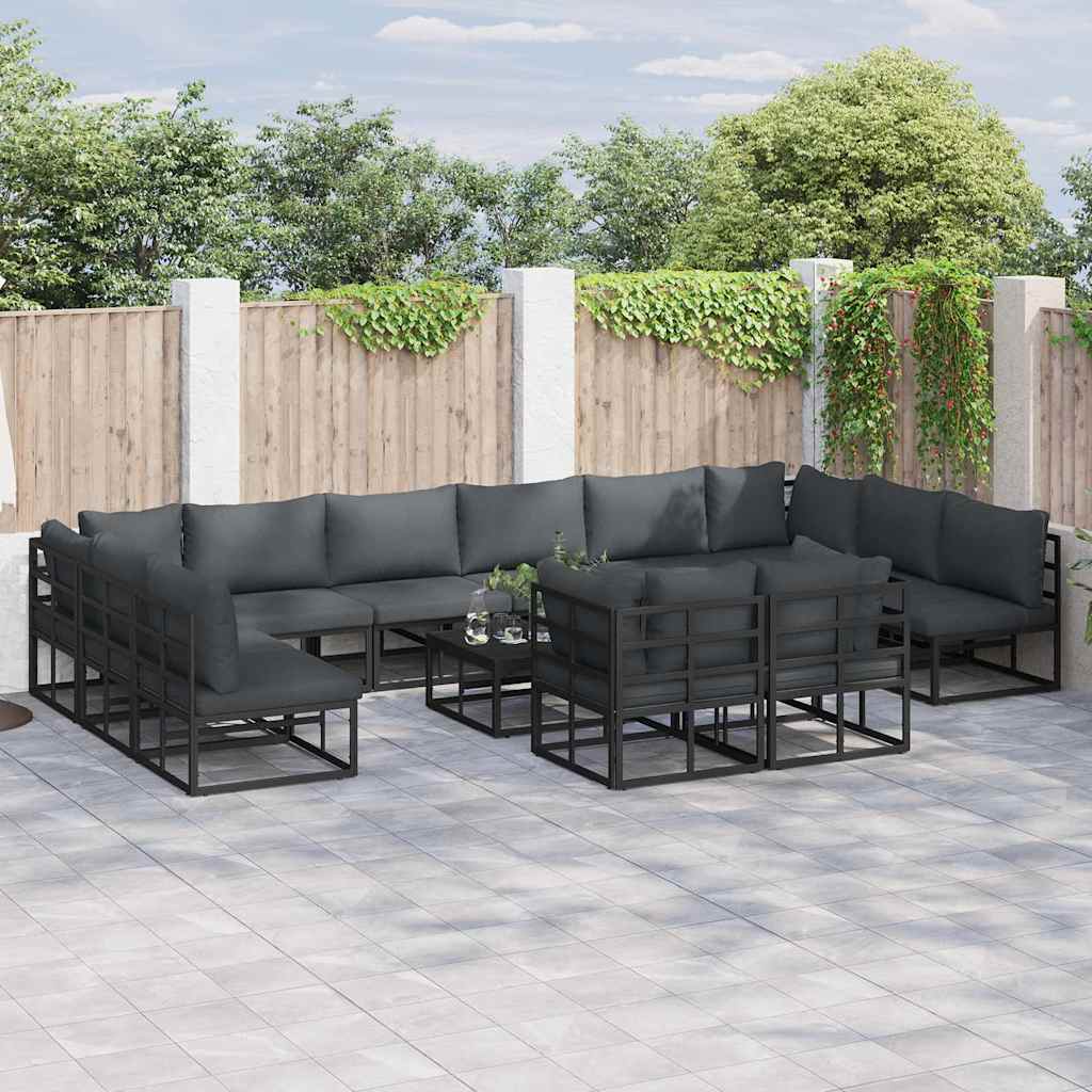 vidaXL Conjunto de sofás de jardín 13 uds. Negro Aluminio