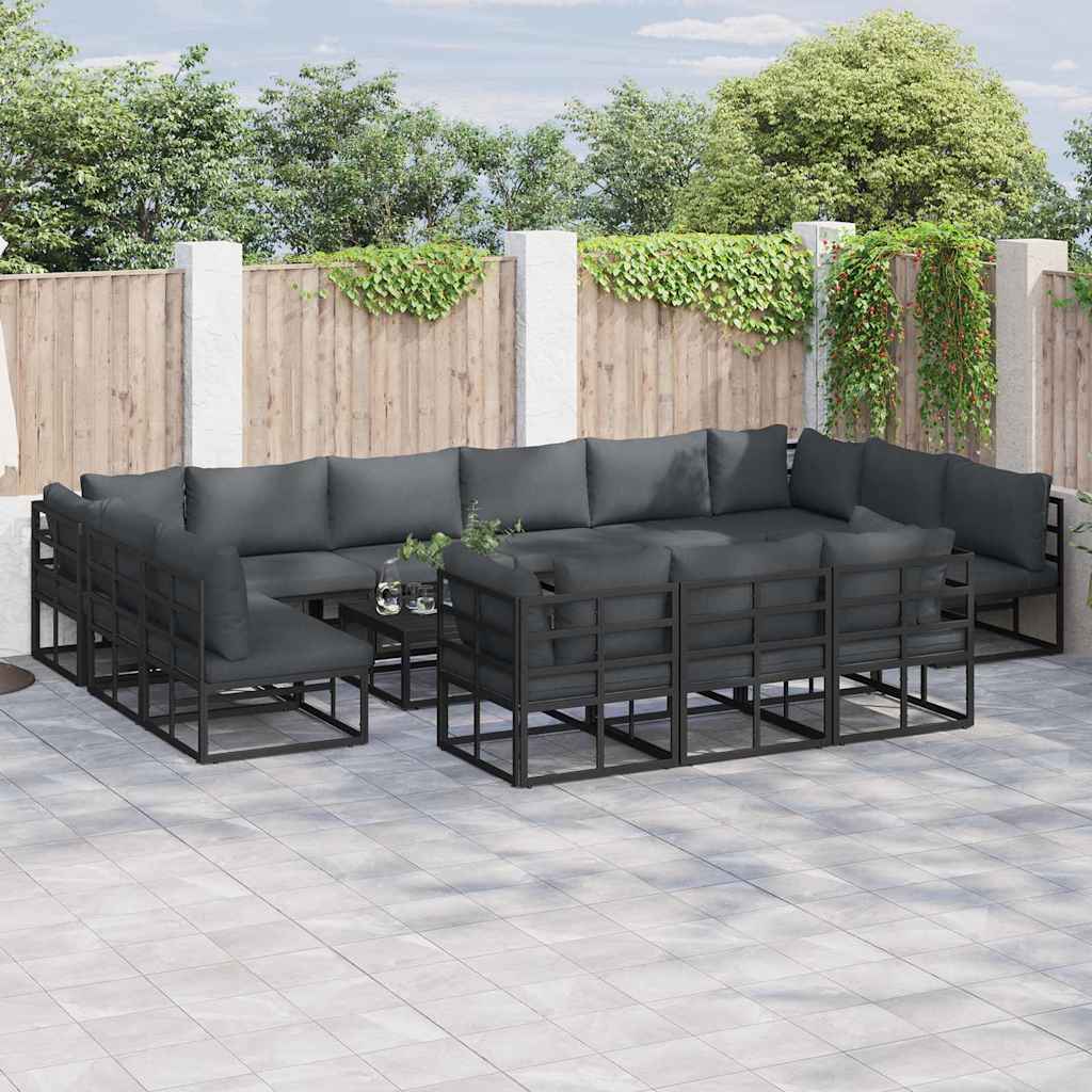 vidaXL Conjunto de sofás de jardín 14 uds. Negro Aluminio