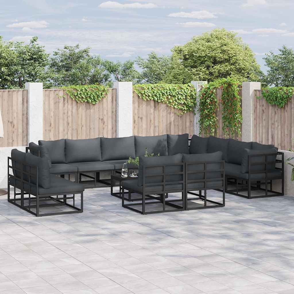 vidaXL Conjunto de sofás de jardín 13 uds. Negro Aluminio