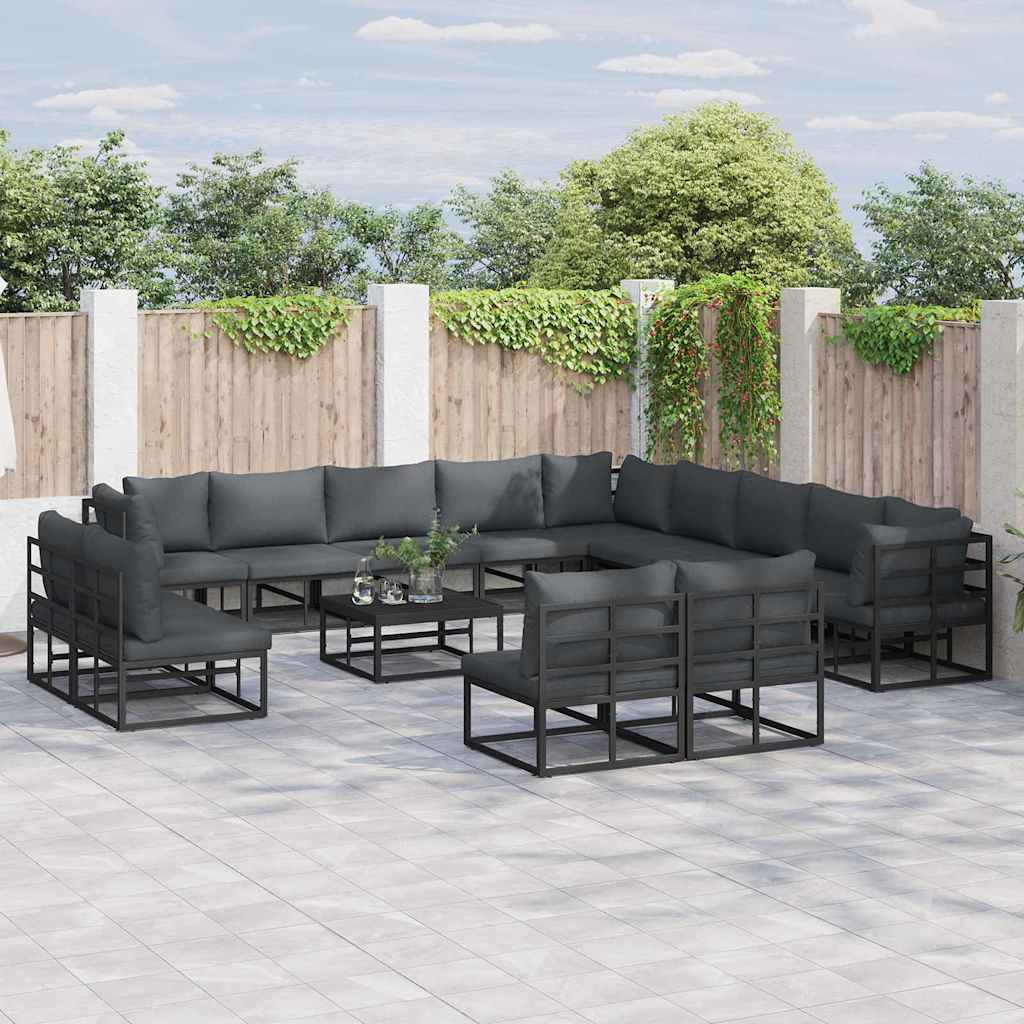 vidaXL Conjunto de sofás de jardín 14 uds. Negro Aluminio