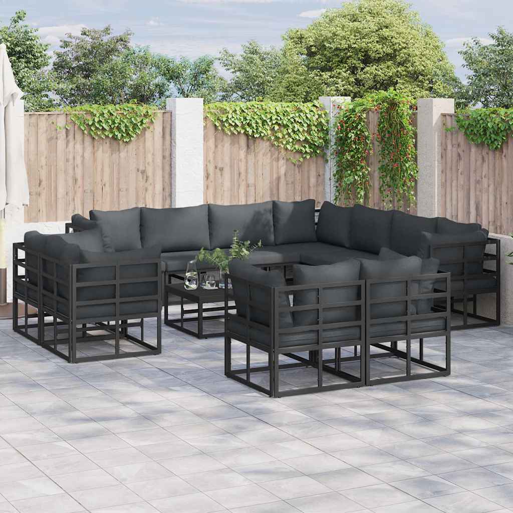 vidaXL Conjunto de sofás de jardín 11 uds. Negro Aluminio
