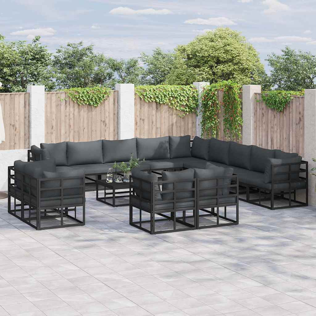 vidaXL Conjunto de sofás de jardín 14 uds. Negro Aluminio