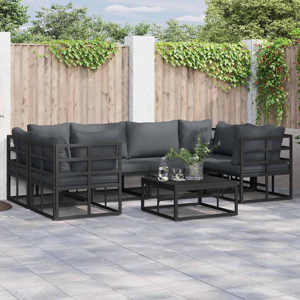 vidaXL Conjunto de sofás de jardín 6 uds. Negro Aluminio