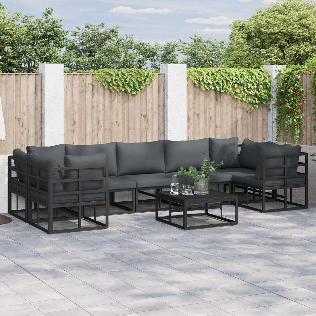 vidaXL Conjunto de sofás de jardín 8 uds. Negro Aluminio