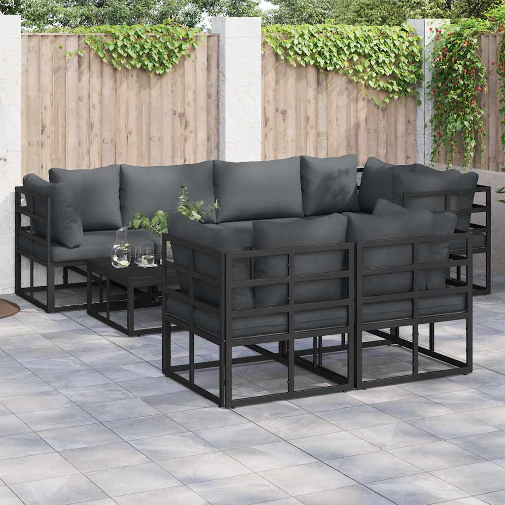 vidaXL Conjunto de sofás de jardín 7 uds. Negro Acero