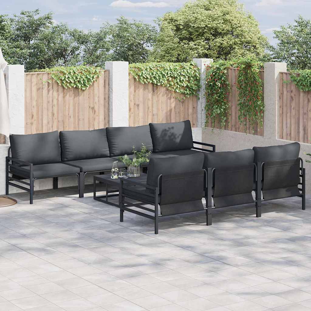 vidaXL Conjunto de sofás de jardín 8 uds. Negro Acero
