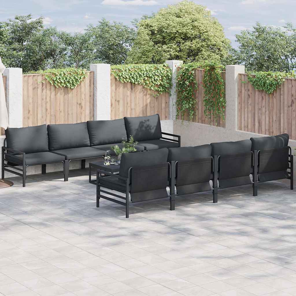 vidaXL Conjunto de sofás de jardín 9 uds. Negro Acero