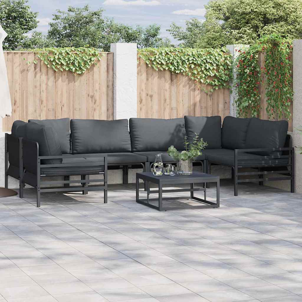 vidaXL Conjunto de sofás de jardín 6 uds. Negro Acero