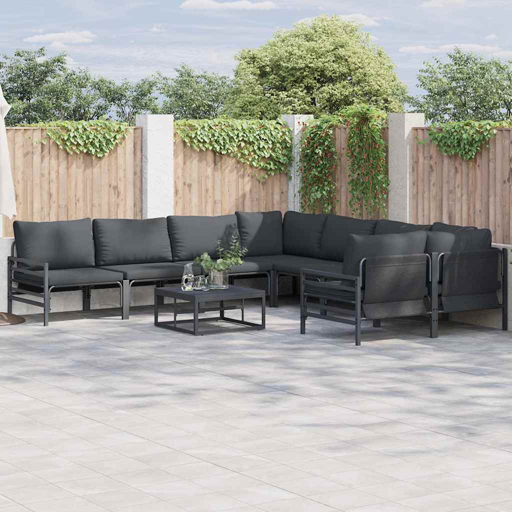 vidaXL Conjunto de sofás de jardín 9 uds. Negro Acero