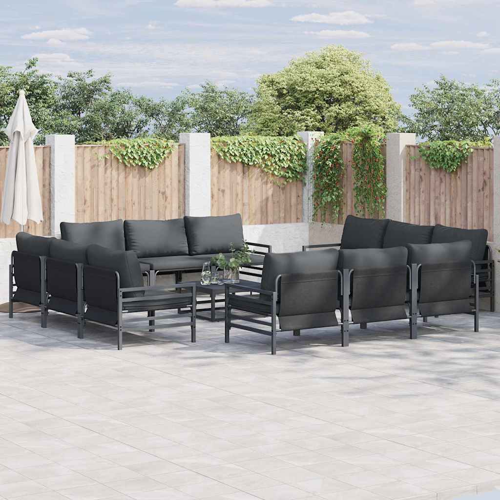 vidaXL Conjunto de sofás de jardín 13 uds. Negro Acero