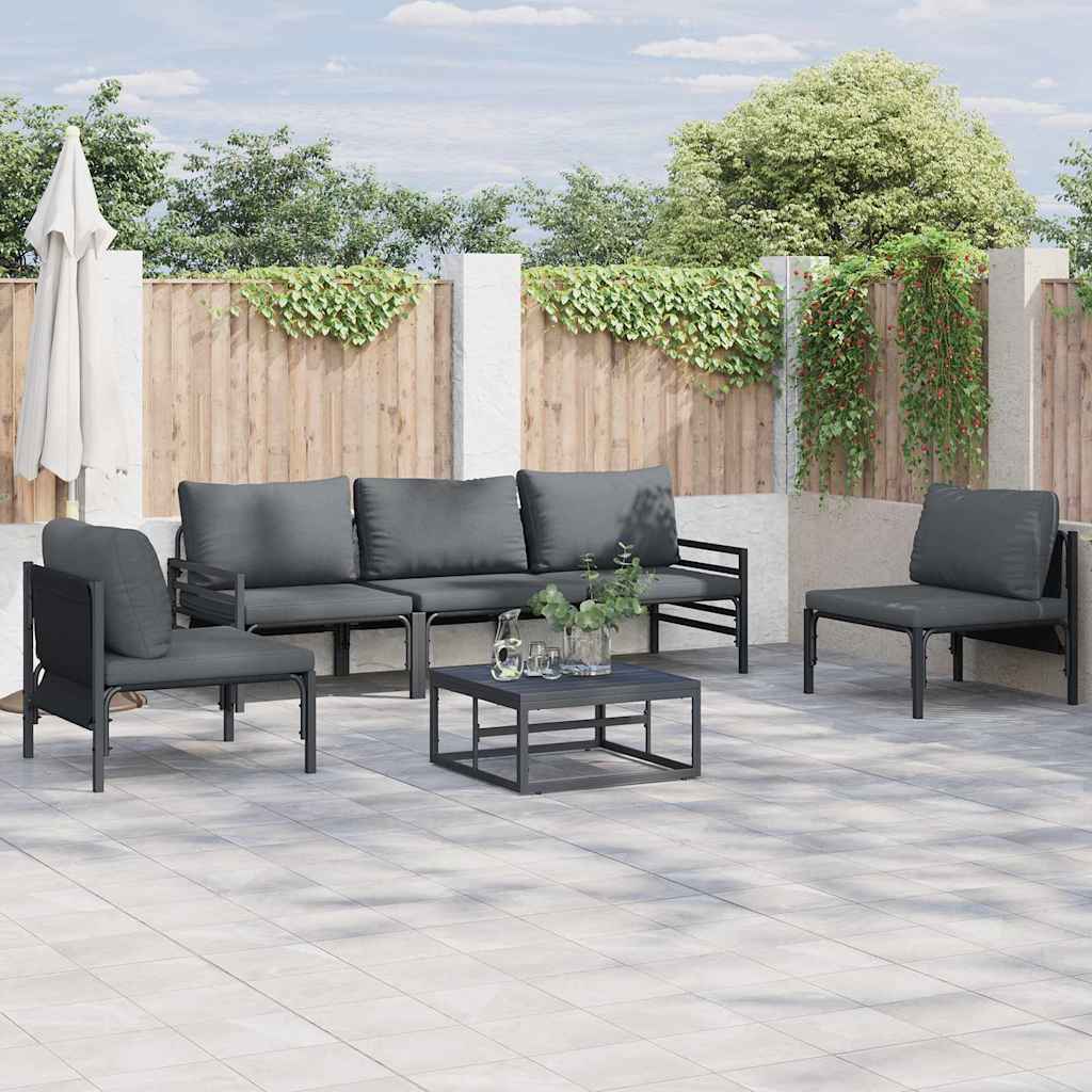 vidaXL Conjunto de sofás de jardín 5 uds. Negro Acero