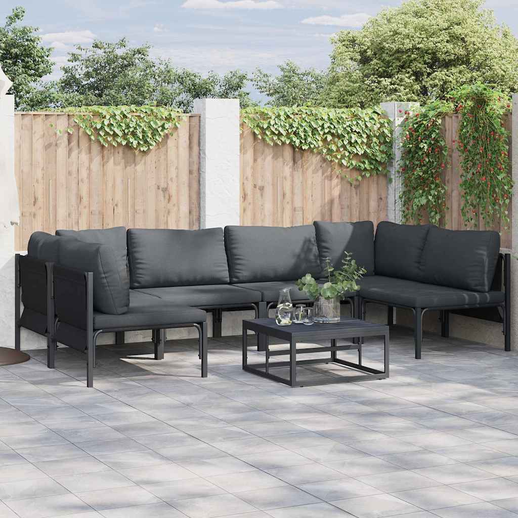vidaXL Conjunto de sofás de jardín 6 uds. Negro Acero
