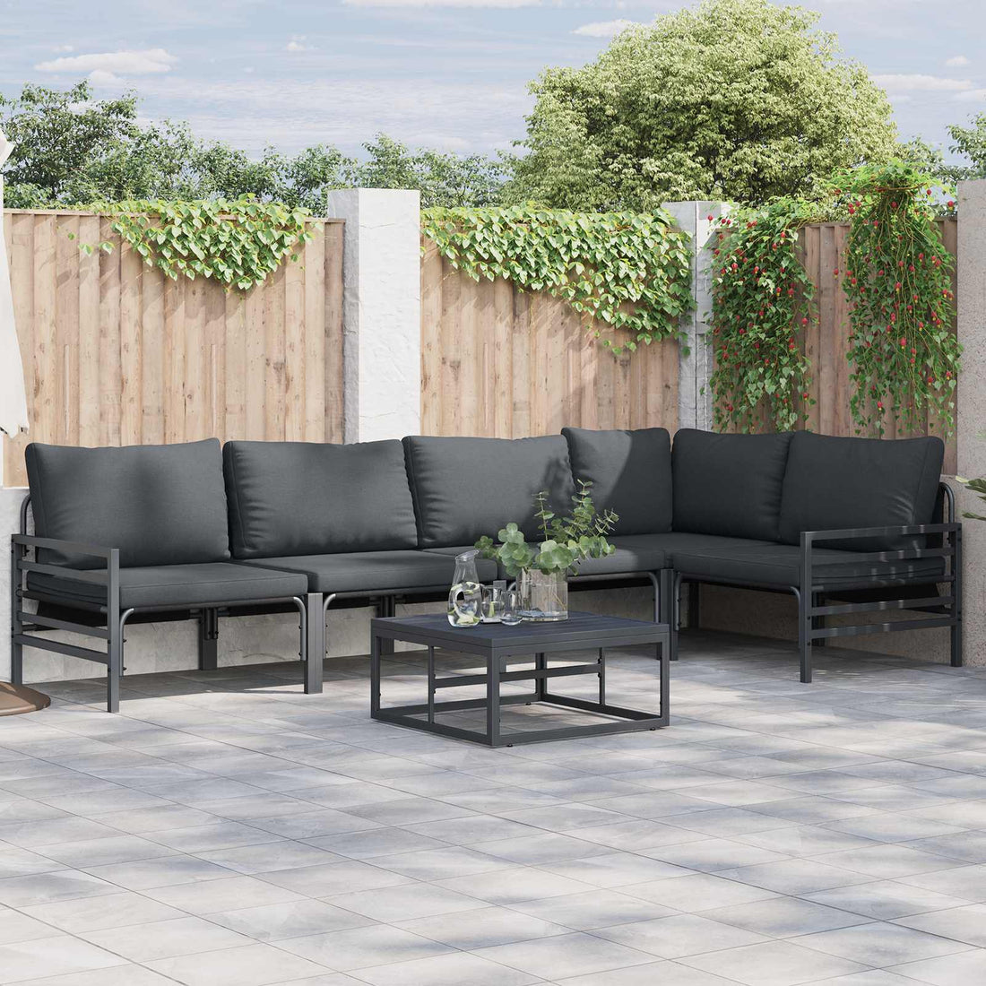 vidaXL Conjunto de sofás de jardín 6 uds. Negro Acero