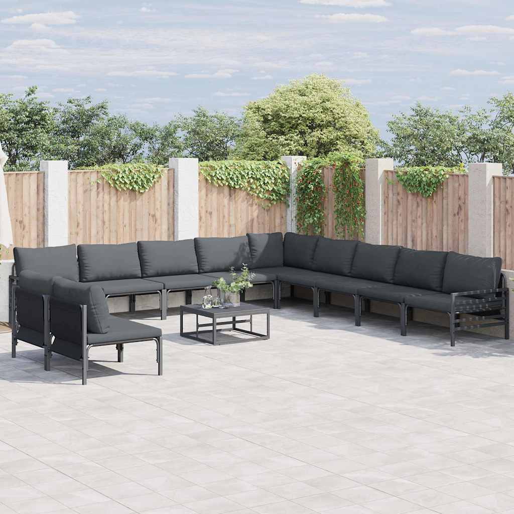 vidaXL Conjunto de sofás de jardín 11 uds. Negro Acero
