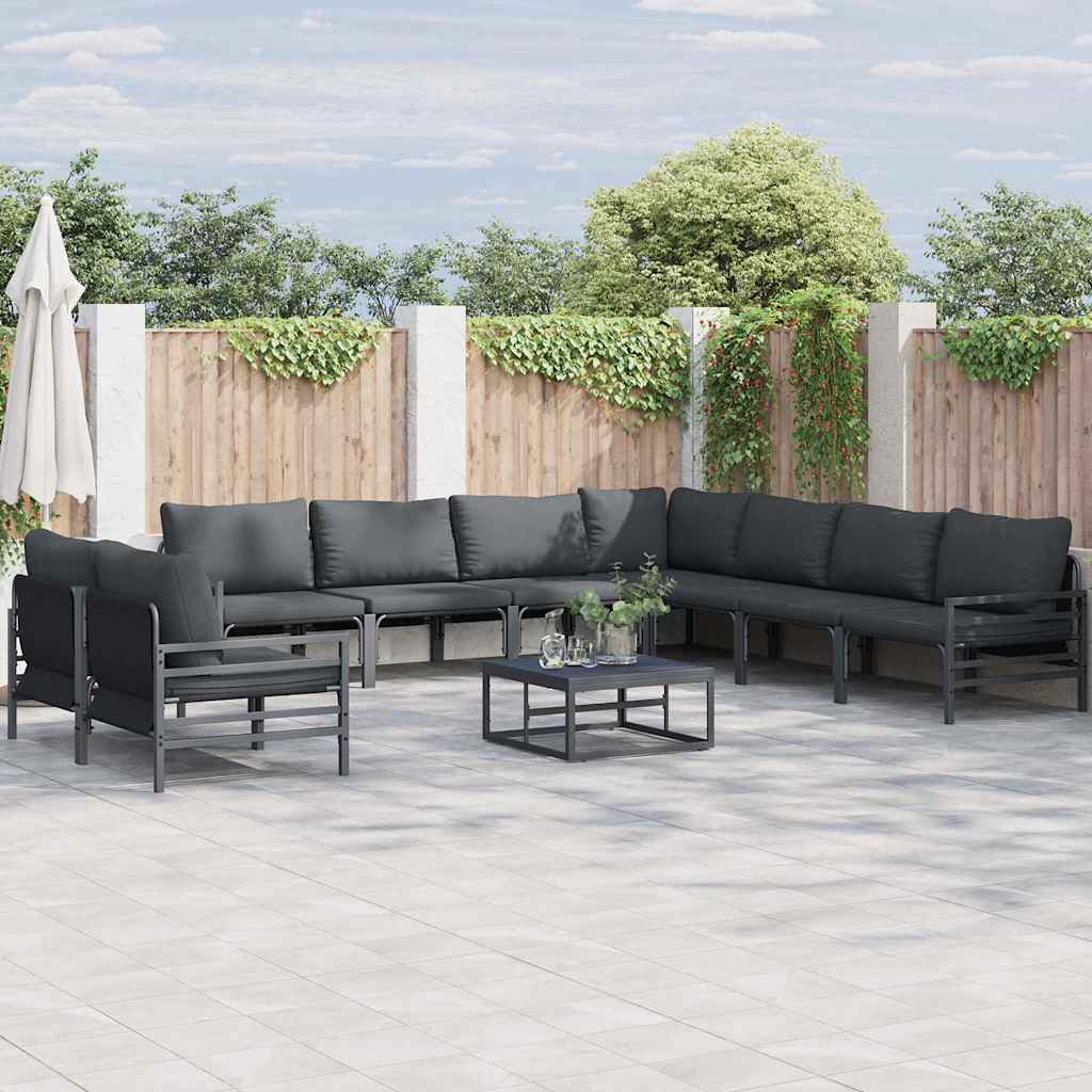 vidaXL Conjunto de sofás de jardín 9 uds. Negro Acero