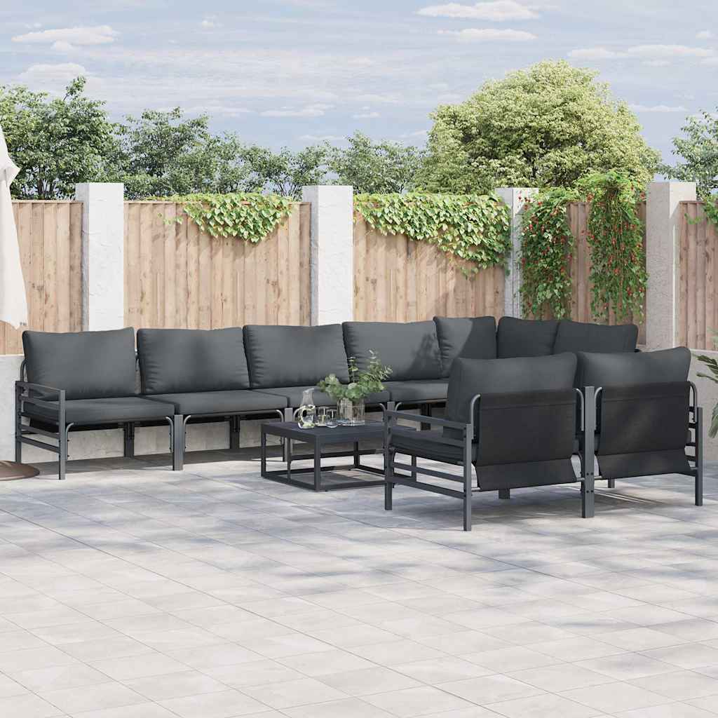 vidaXL Conjunto de sofás de jardín 9 uds. Negro Acero