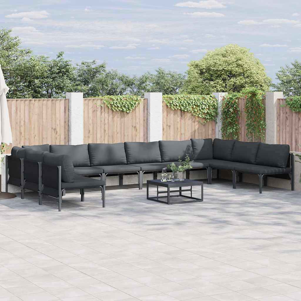 vidaXL Conjunto de sofás de jardín 11 uds. Negro Acero