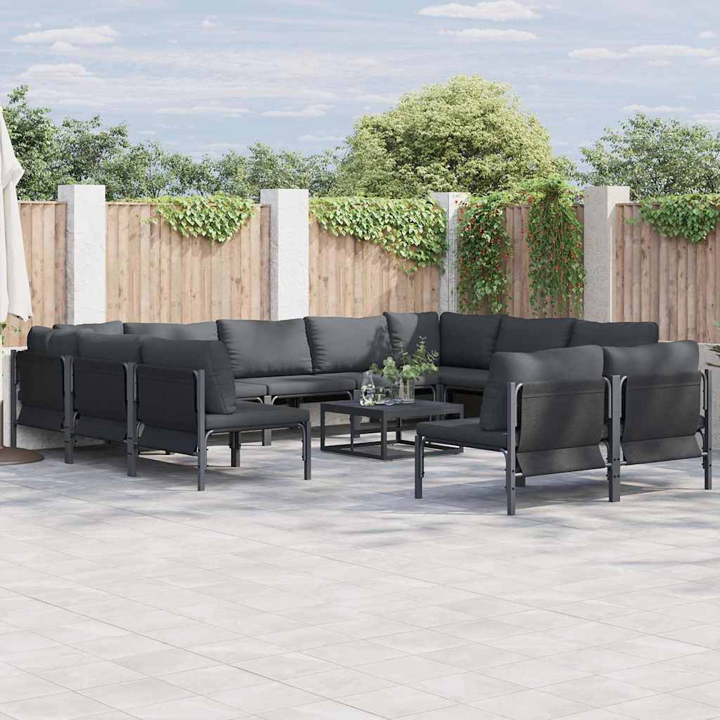 vidaXL Conjunto de sofás de jardín 12 uds. Negro Acero