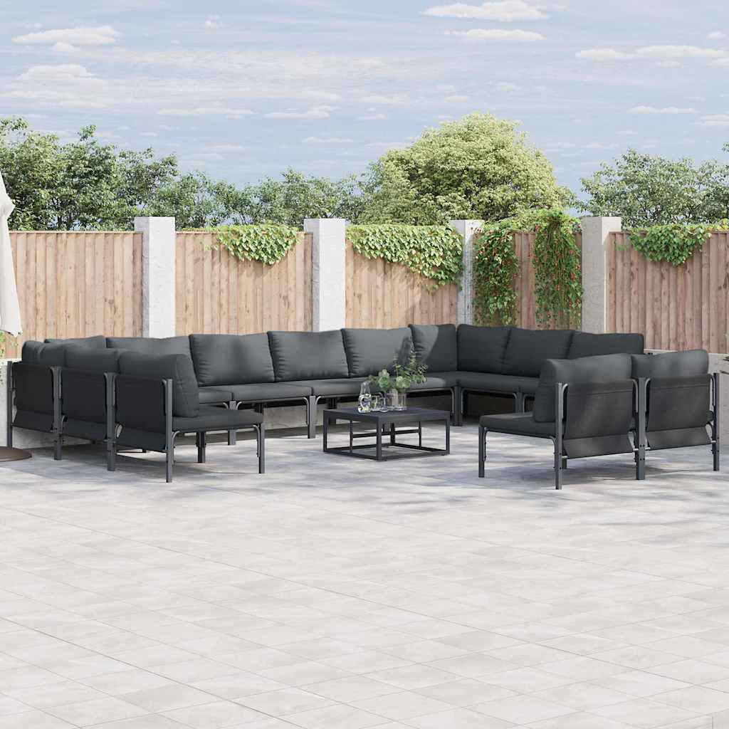 vidaXL Conjunto de sofás de jardín 12 uds. Negro Acero