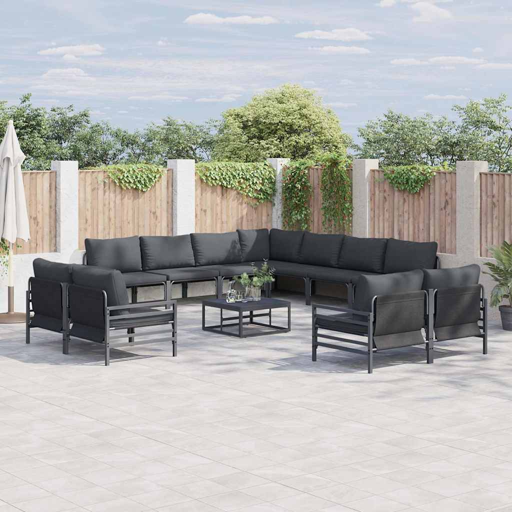 vidaXL Conjunto de sofás de jardín 11 uds. Negro Acero