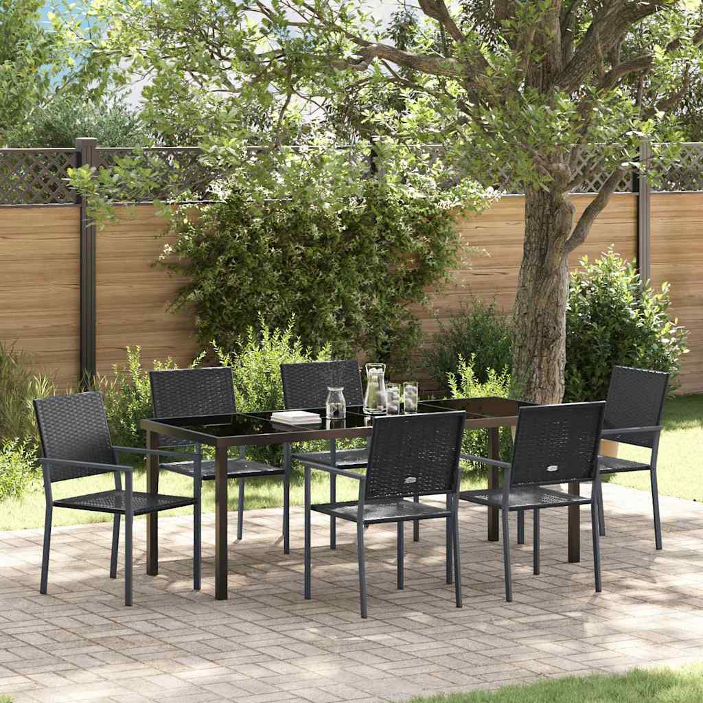 vidaXL Conjunto de Comedor de Jardín 7 uds. Negro Ratán sintético