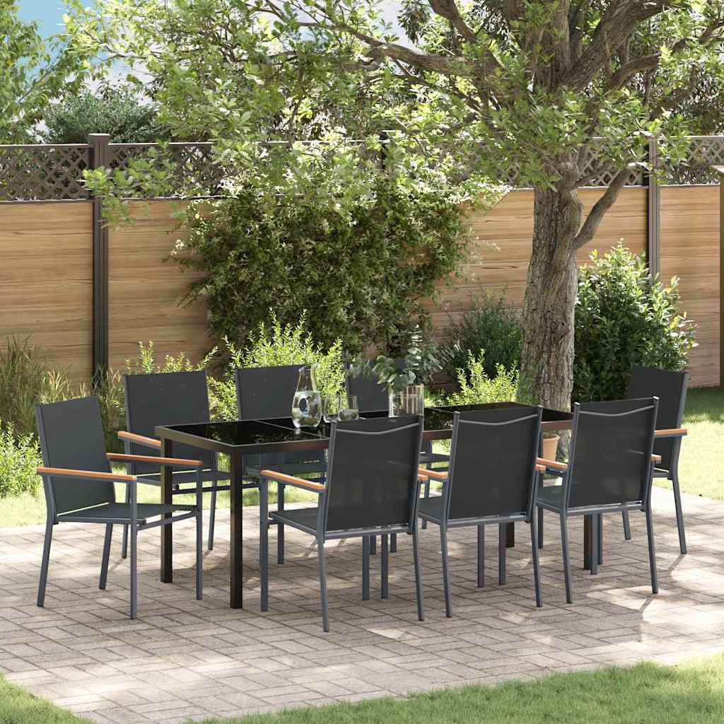 vidaXL Conjunto de Comedor de Jardín 9 uds. Negro