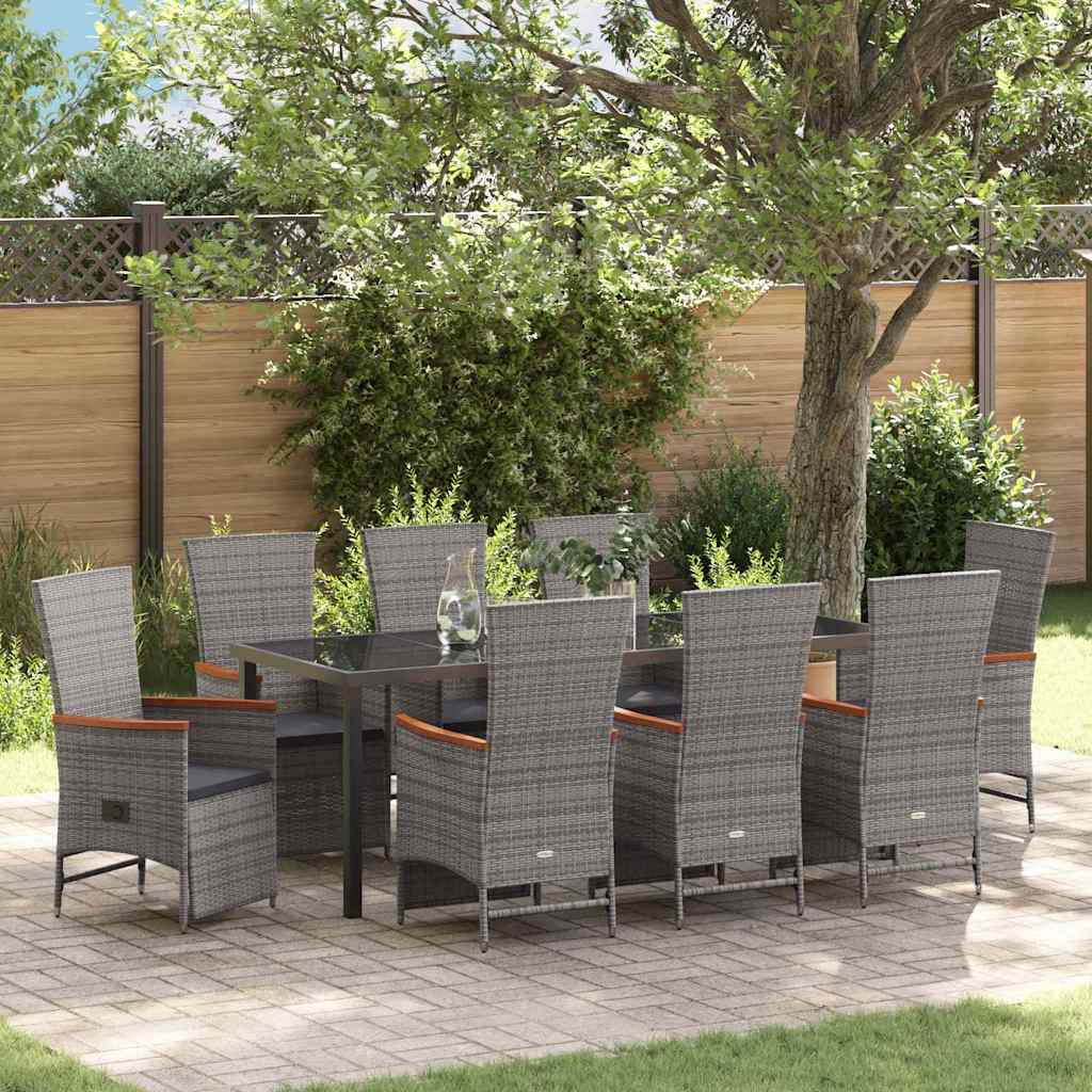 vidaXL Conjunto de Comedor de Jardín 9 uds. Gris ratán sintético