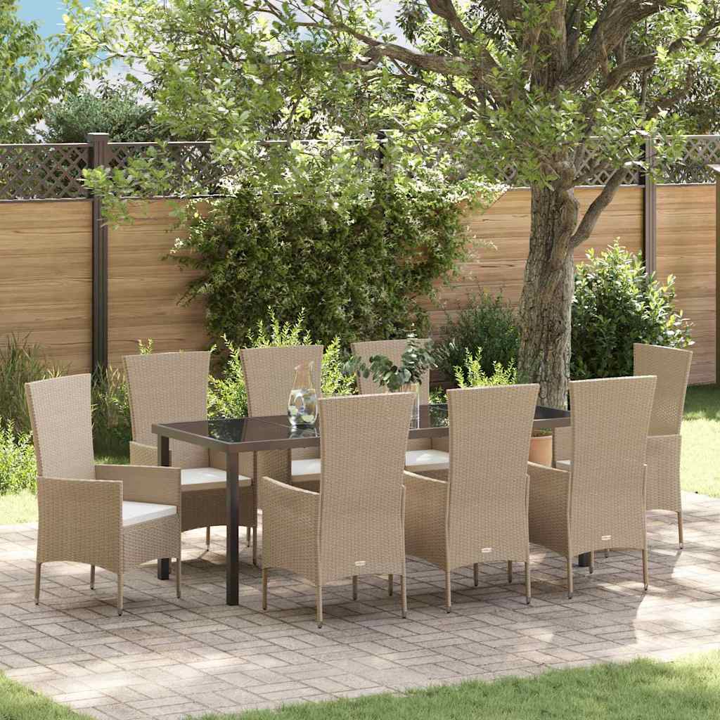 vidaXL Conjunto de Comedor de Jardín 9 uds. Beige ratán sintético