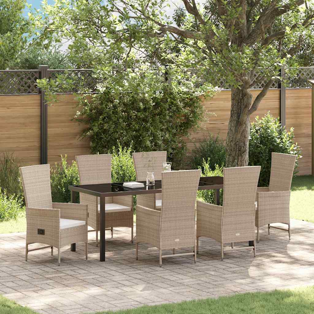 vidaXL Conjunto de Comedor de Jardín 7 uds. Beige ratán sintético