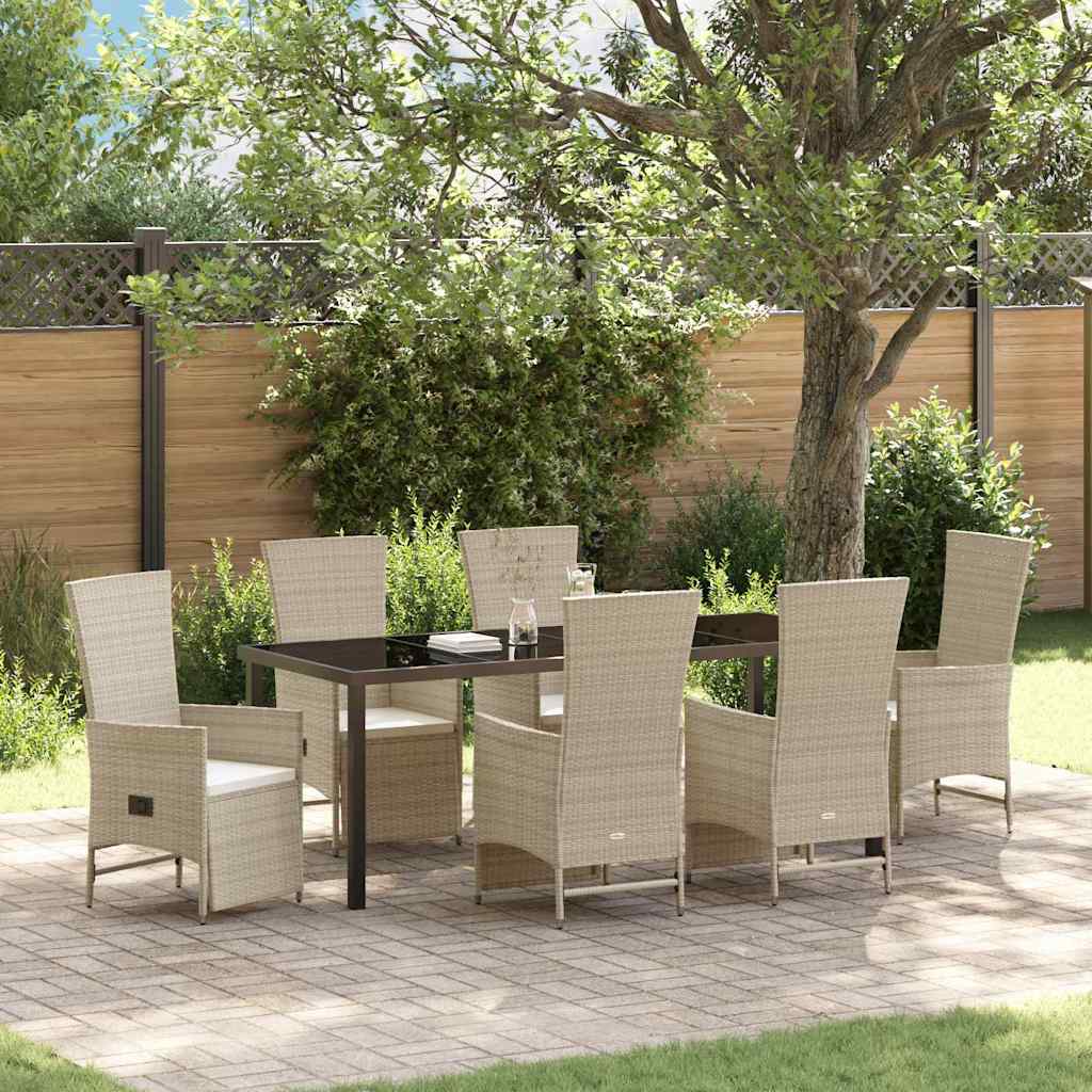 vidaXL Conjunto de Comedor de Jardín 7 uds. Beige ratán sintético