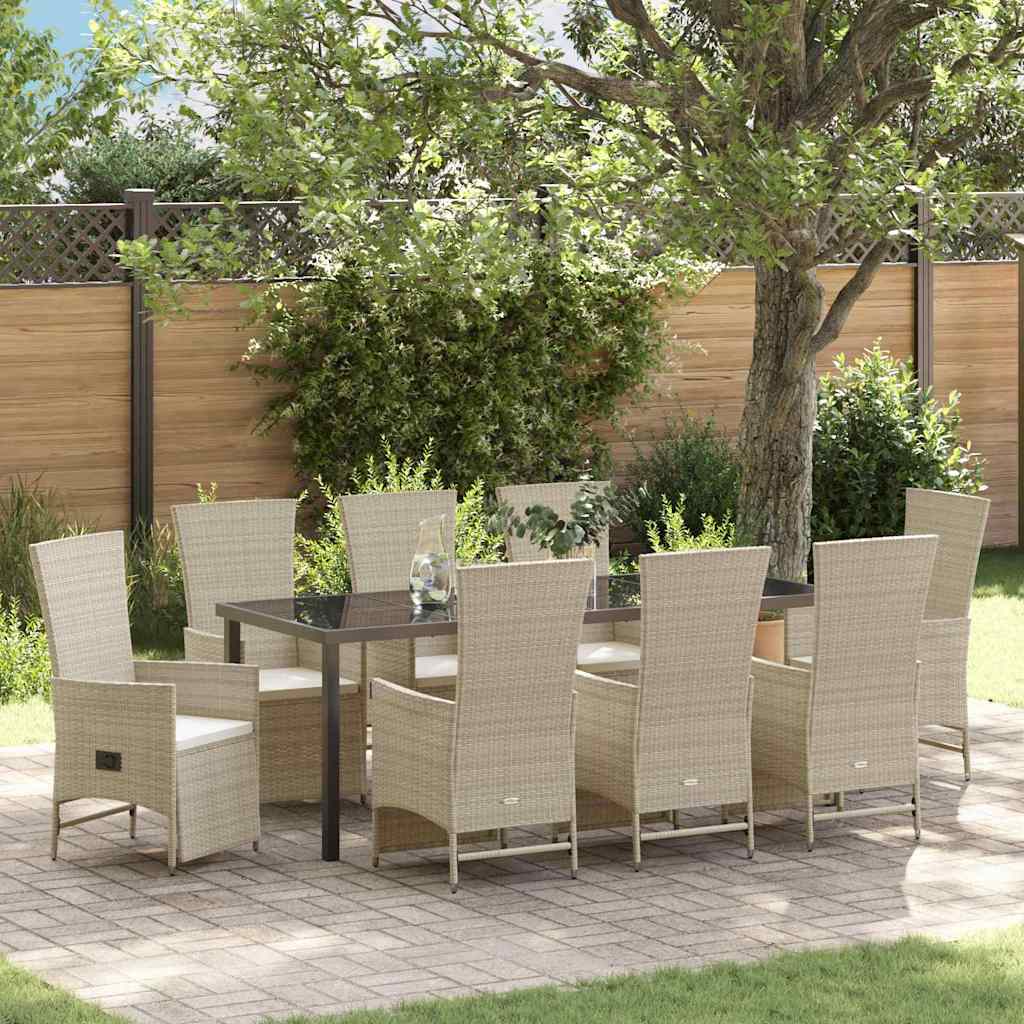 vidaXL Conjunto de Comedor de Jardín 9 uds. Beige ratán sintético