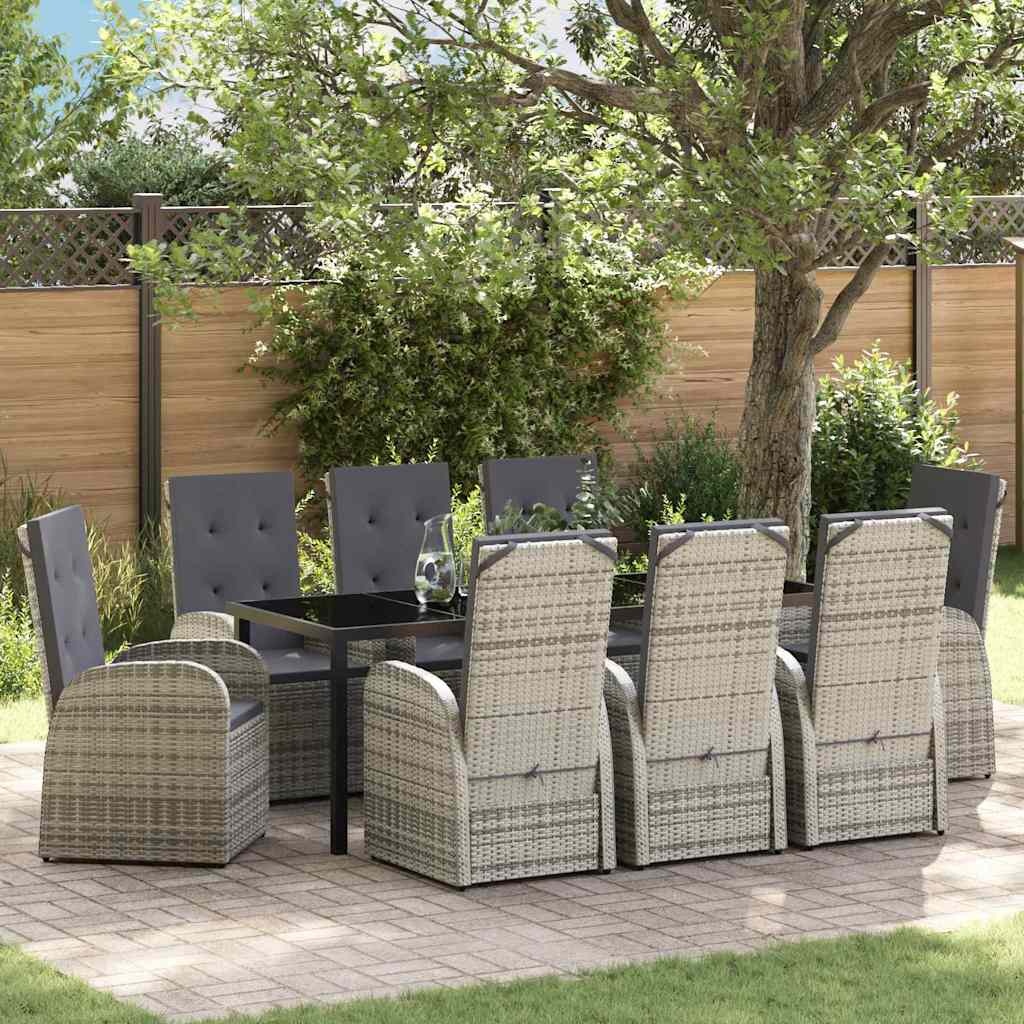 vidaXL Conjunto de Comedor de Jardín 9 uds. Gris ratán sintético