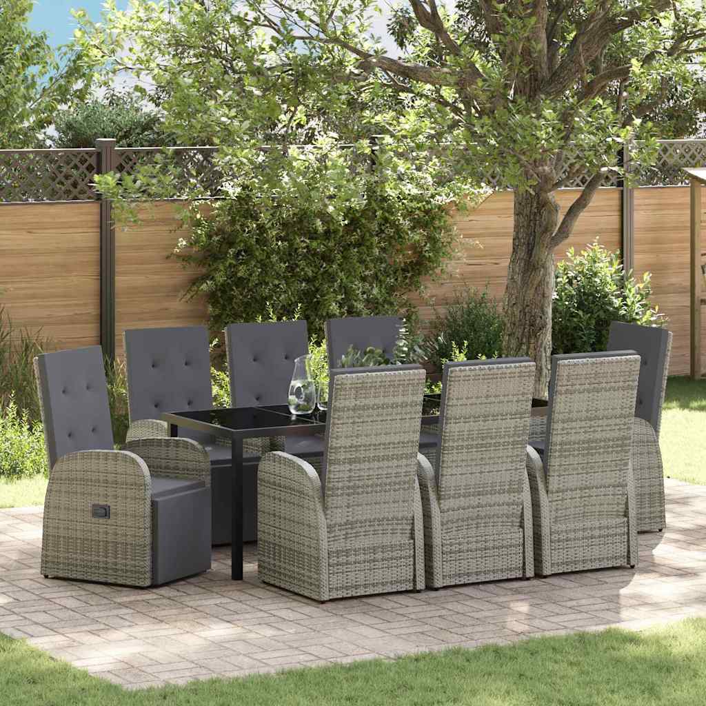 vidaXL Conjunto de Comedor de Jardín 9 uds. Gris ratán sintético