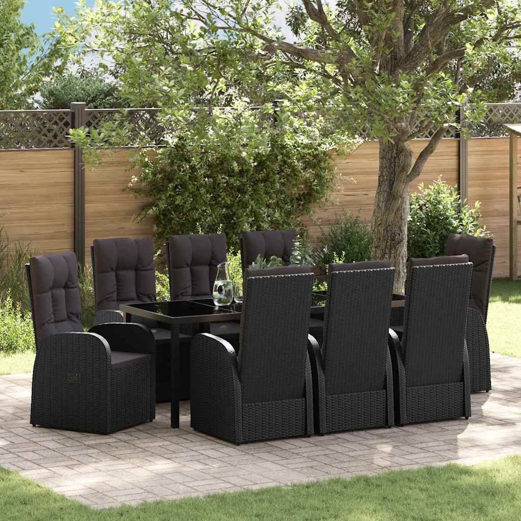 vidaXL Conjunto de Comedor de Jardín 9 uds. Negro ratán sintético