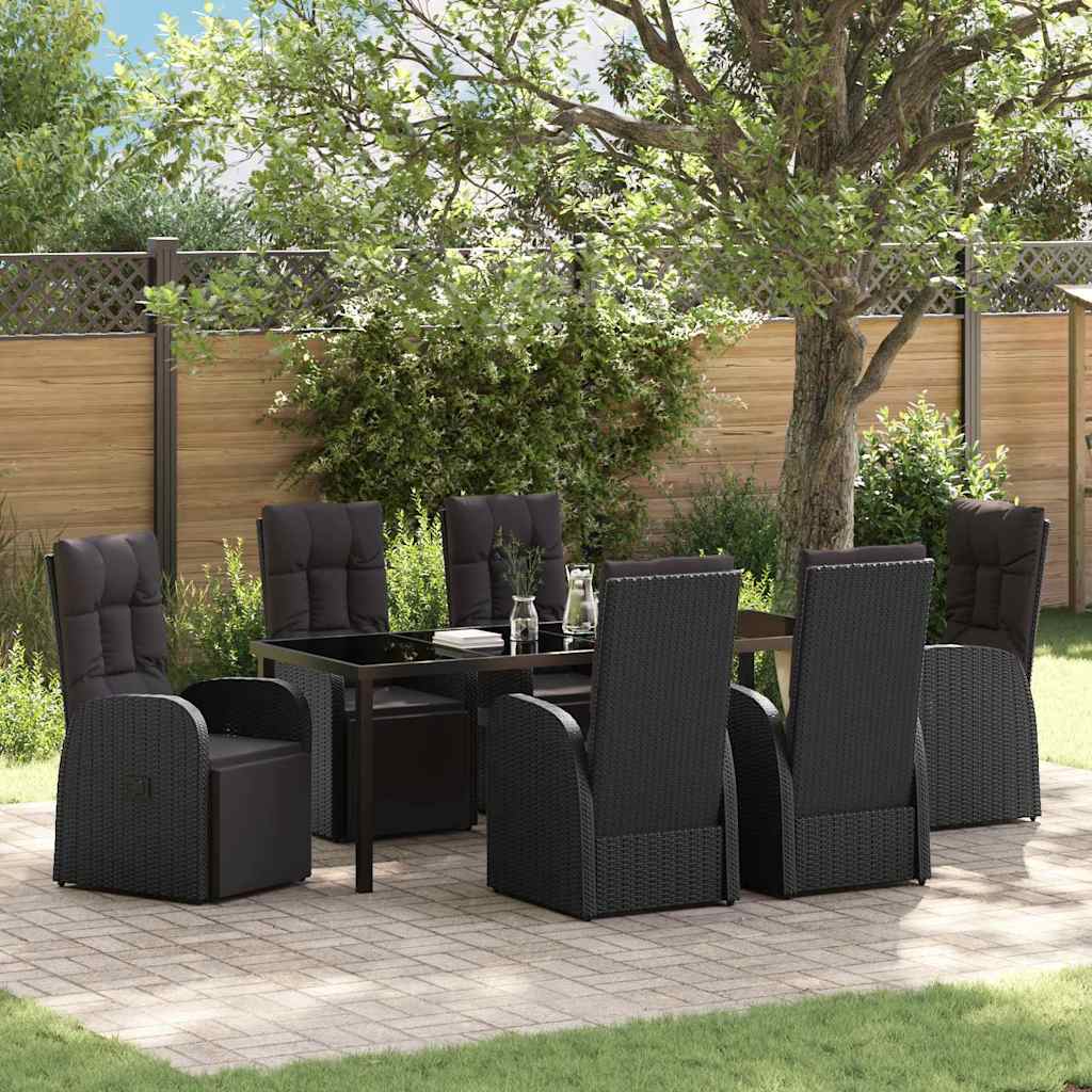 vidaXL Conjunto de Comedor de Jardín 7 uds. Negro ratán sintético