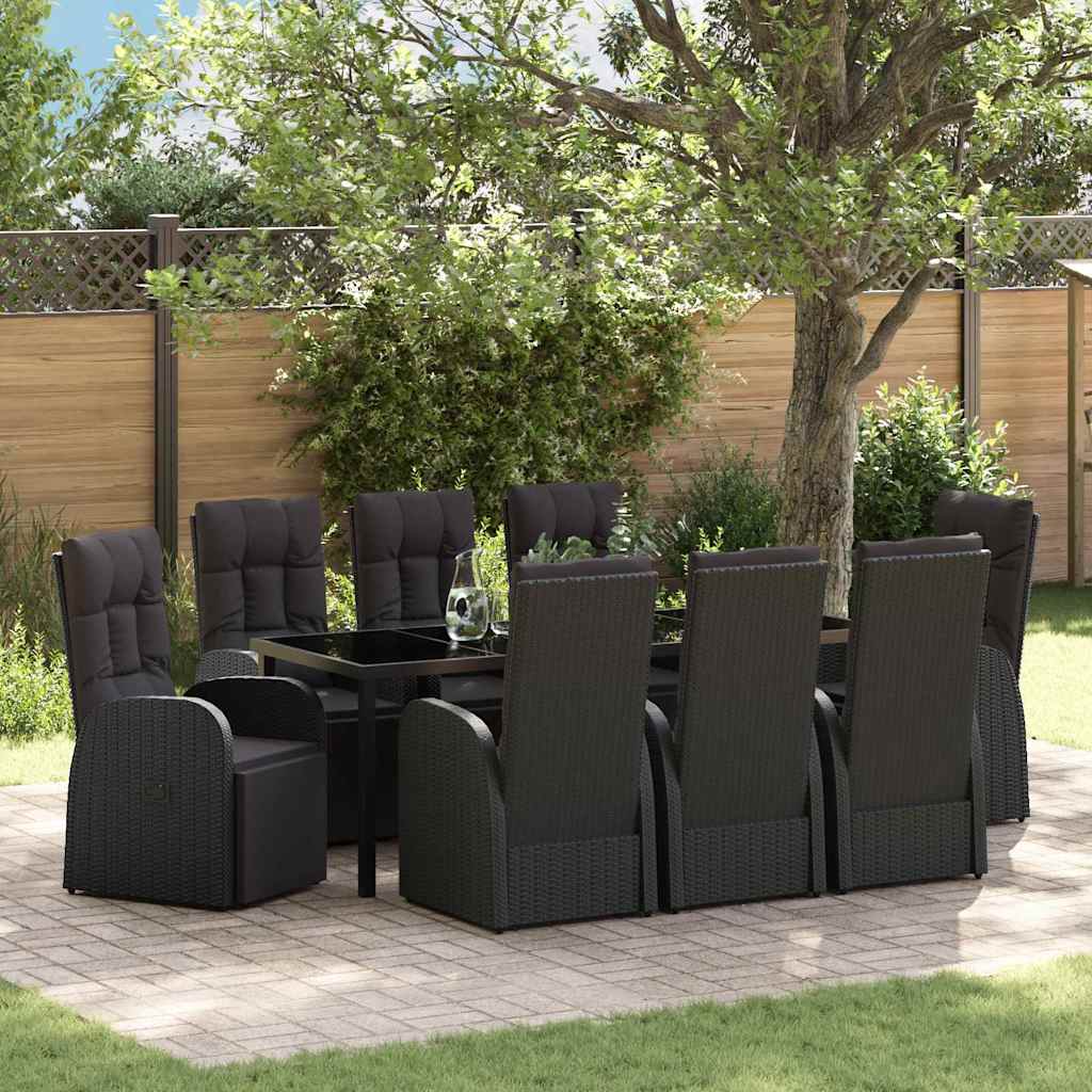 vidaXL Conjunto de Comedor de Jardín 9 uds. Negro ratán sintético