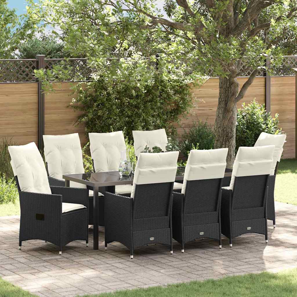 vidaXL Conjunto de Comedor de Jardín 9 uds. Negro ratán sintético