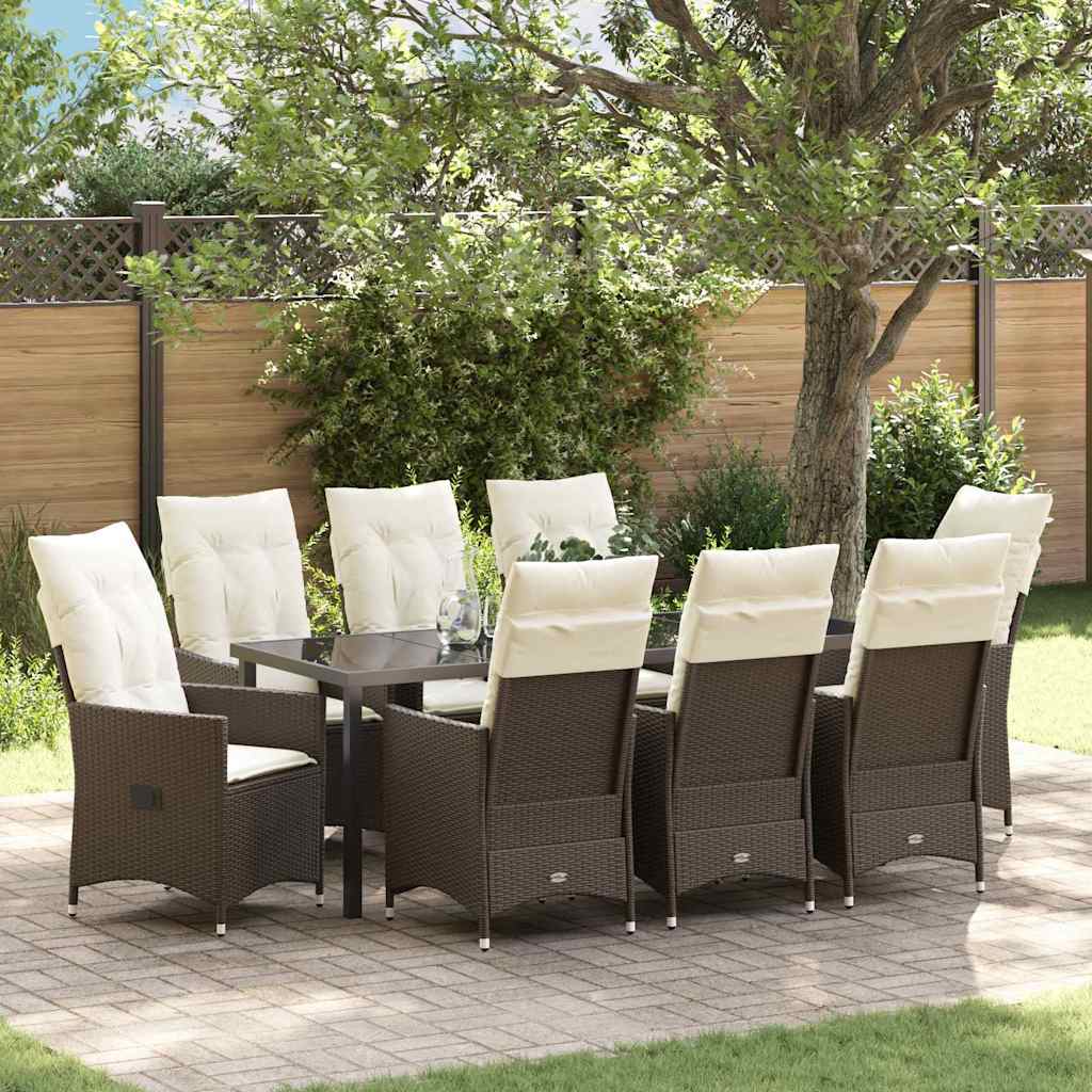 vidaXL Conjunto de Comedor de Jardín 9 uds. Marrón ratán sintético