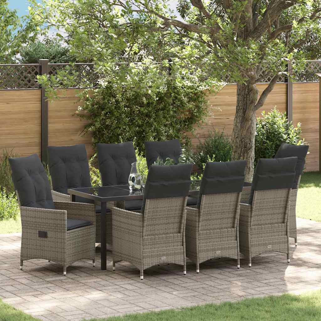 vidaXL Conjunto de Comedor de Jardín 9 uds. Gris ratán sintético