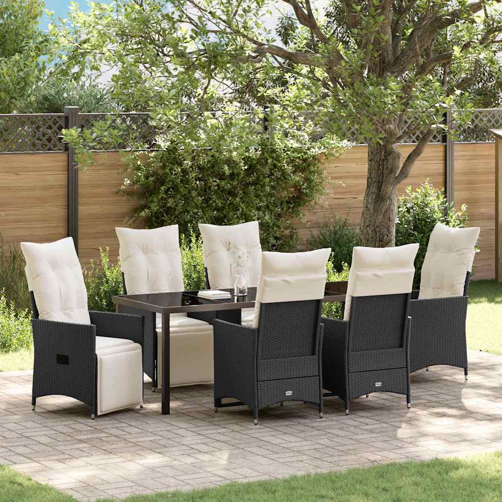 vidaXL Conjunto de Comedor de Jardín 7 uds. Negro ratán sintético